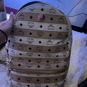 MCM Colorblock Medium Mmk9axl52bt001 White Beige Coated Canvas Backpack